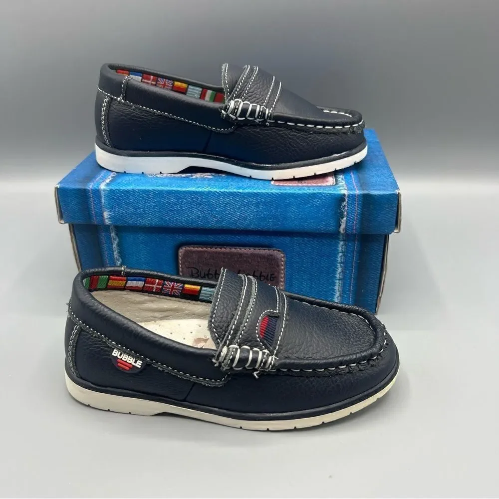 Bubble Bobble Boys Leather Loafers Navy